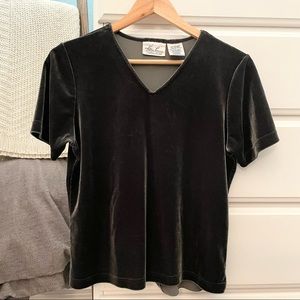 Kathie Lee Collection Velvet Emerald Forest Green Short Sleeve V-Neck Top